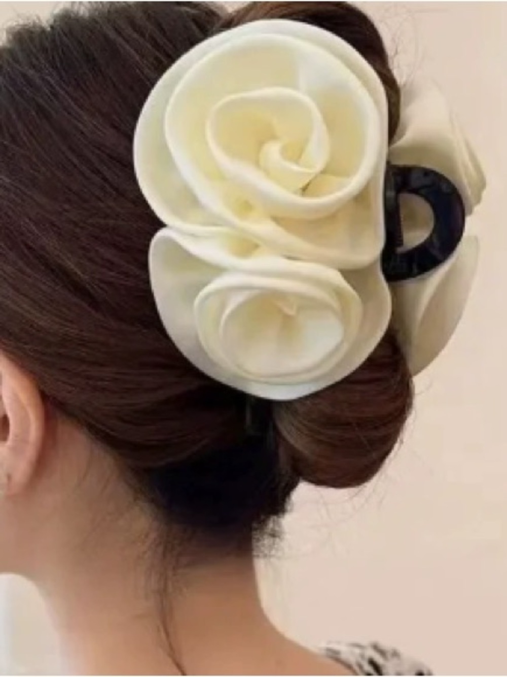 Cream Floral Rose Hair Claw Clip for Women